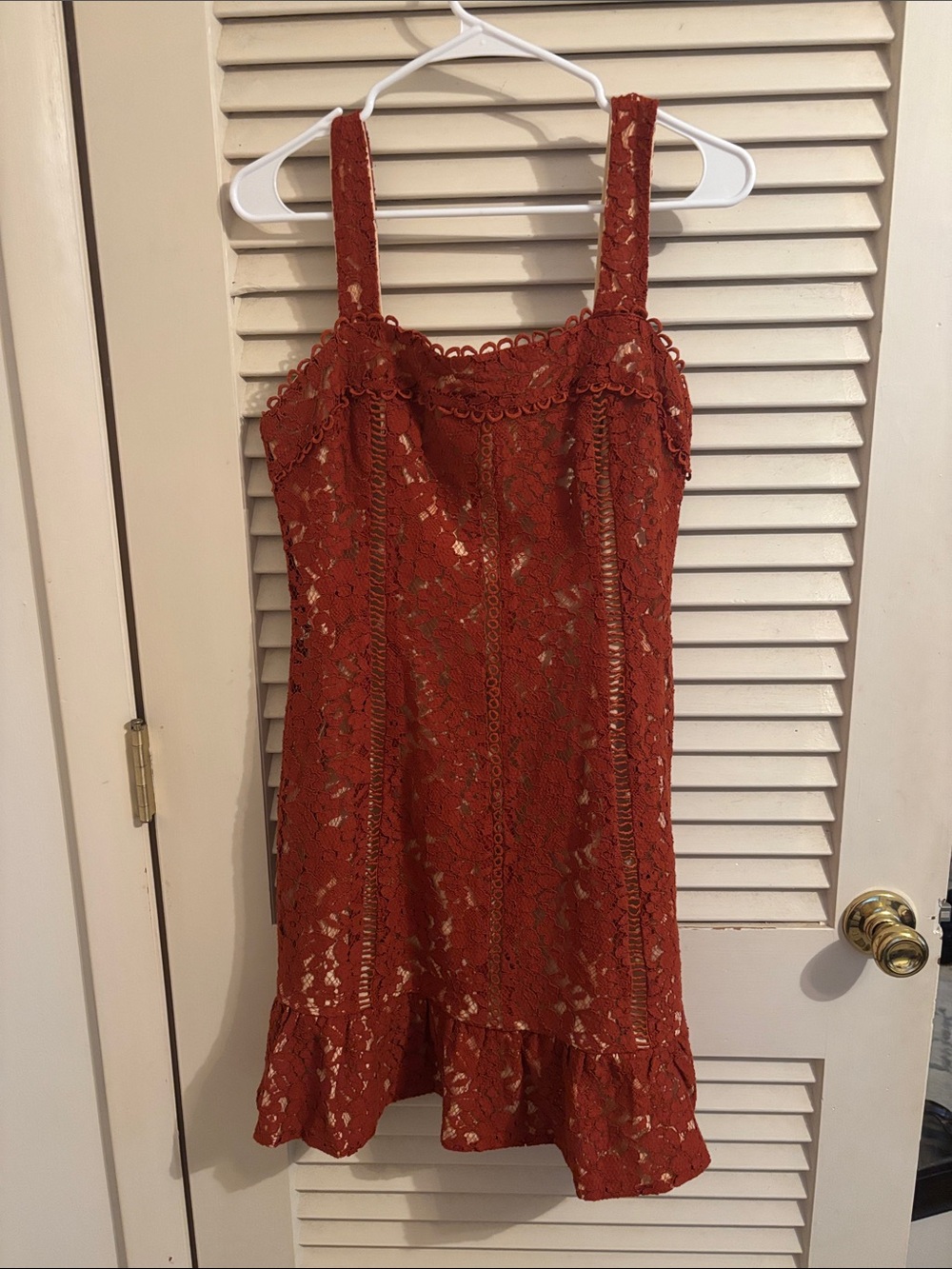 Endless Rose Burnt Orange Lace Slip Dress with Ruffle Hem